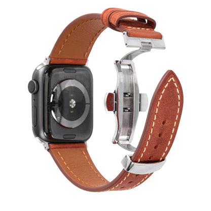 Premium Leather Strap for Apple Watch with Silver Buckle