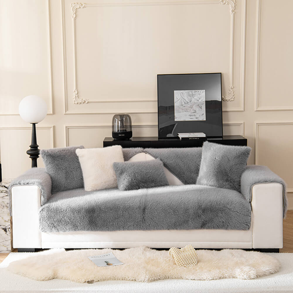 Plush Faux Fur Non Slip Sofa Slipcover Couch Shield