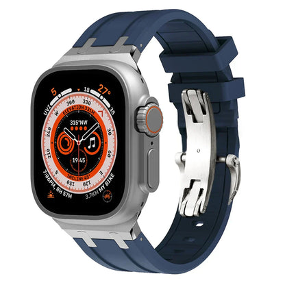 Stylish Metal Clip Apple Watch Band With Silicone Strap