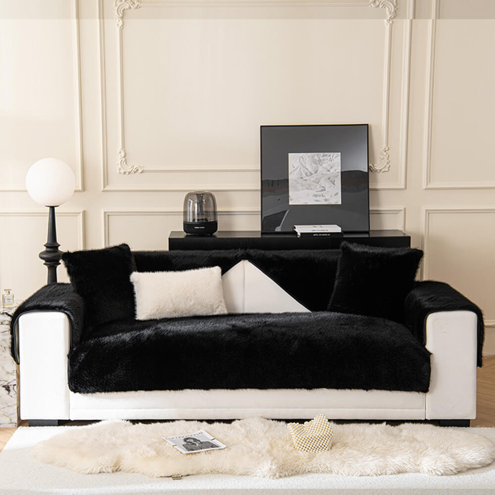 Plush Faux Fur Non Slip Sofa Slipcover Couch Shield