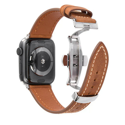 Premium Leather Strap for Apple Watch with Silver Buckle