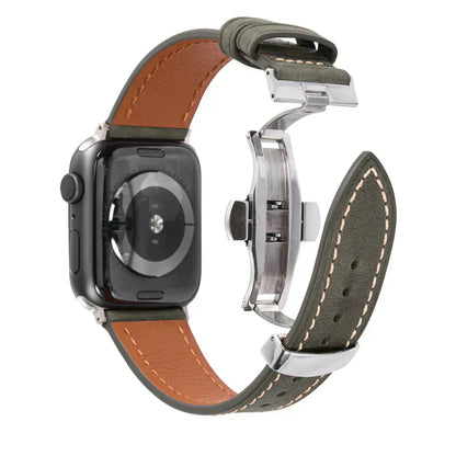 Premium Leather Strap for Apple Watch with Silver Buckle