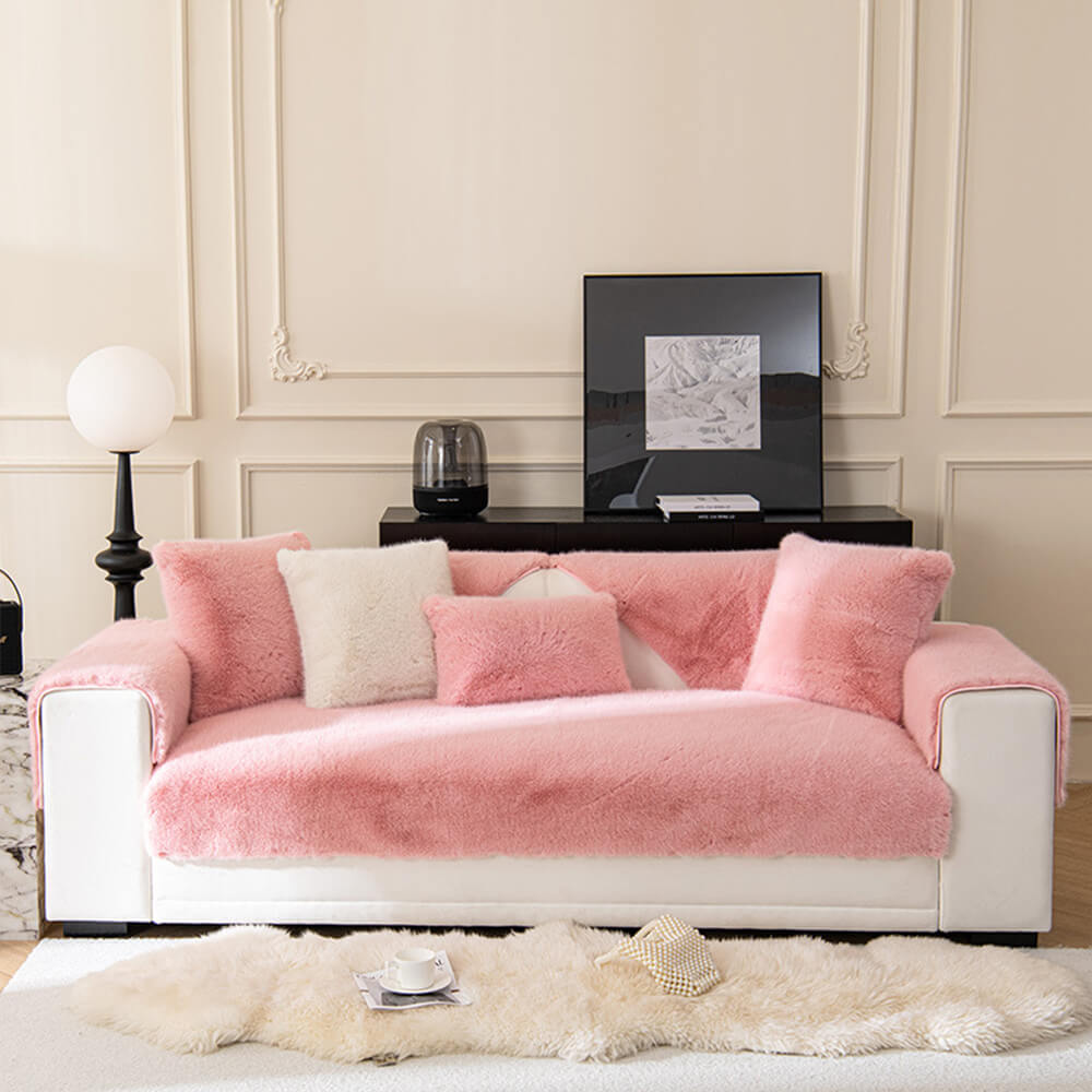 Plush Faux Fur Non Slip Sofa Slipcover Couch Shield