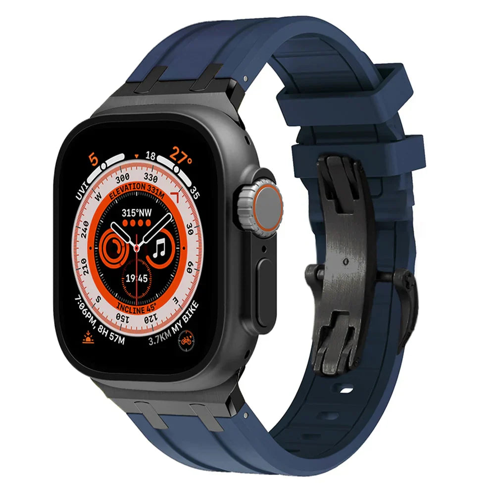 Stylish Metal Clip Apple Watch Band With Silicone Strap