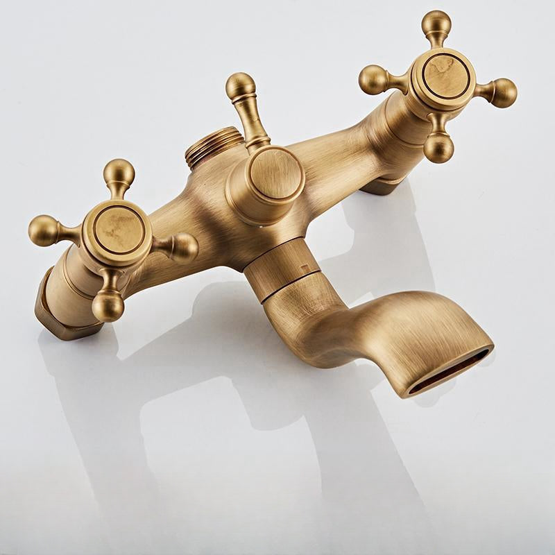 Classic Bronze Shower Set with Gold Faucet and Dual Showerheads