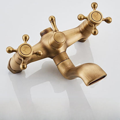 Classic Bronze Shower Set with Gold Faucet and Dual Showerheads