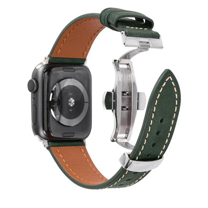 Premium Leather Strap for Apple Watch with Silver Buckle