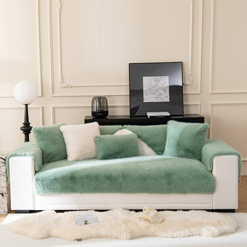 Plush Faux Fur Non Slip Sofa Slipcover Couch Shield