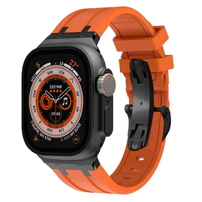 Stylish Metal Clip Apple Watch Band With Silicone Strap
