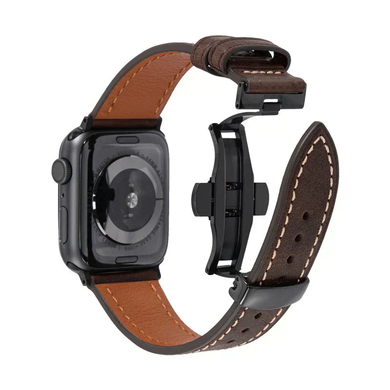 Premium Leather Strap for Apple Watch with Silver Buckle
