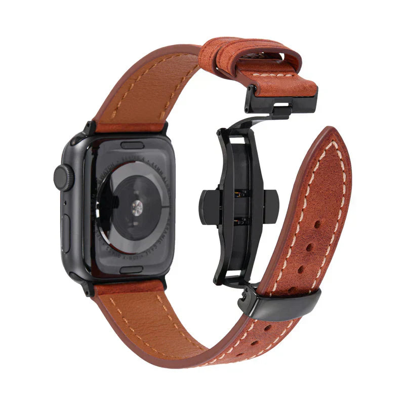 Premium Leather Strap for Apple Watch with Silver Buckle