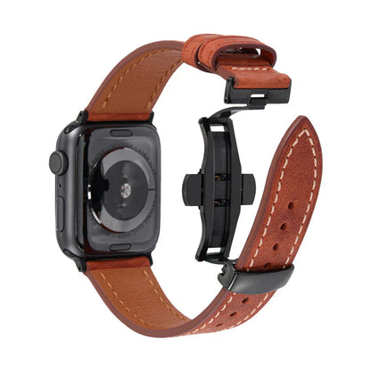 Premium Leather Strap for Apple Watch with Silver Buckle