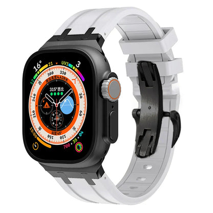 Stylish Metal Clip Apple Watch Band With Silicone Strap