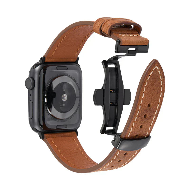 Premium Leather Strap for Apple Watch with Silver Buckle