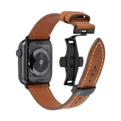 Premium Leather Strap for Apple Watch with Silver Buckle