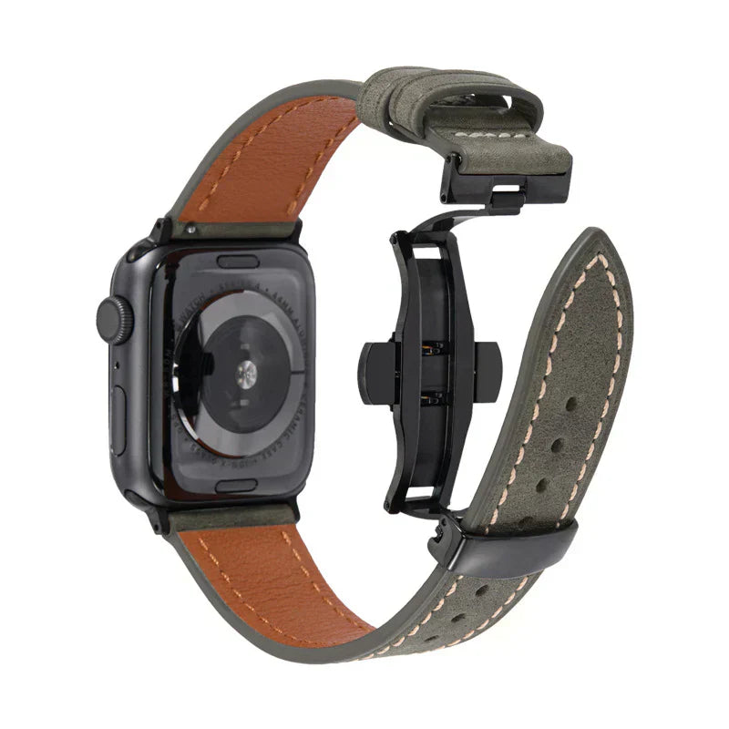 Premium Leather Strap for Apple Watch with Silver Buckle