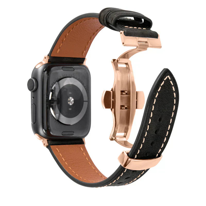 Premium Leather Strap for Apple Watch with Silver Buckle
