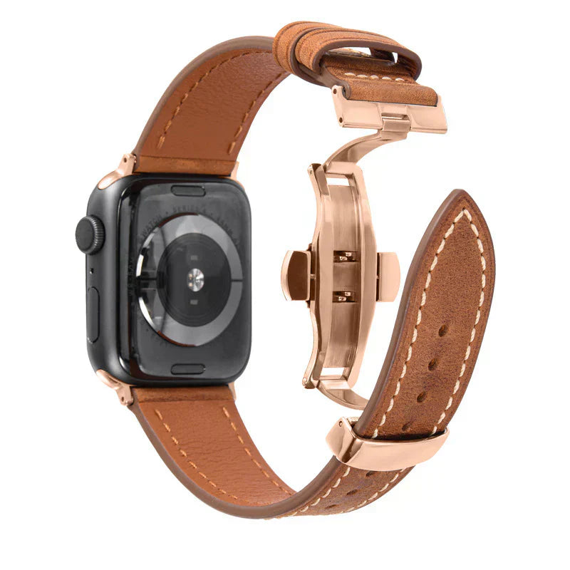 Premium Leather Strap for Apple Watch with Silver Buckle