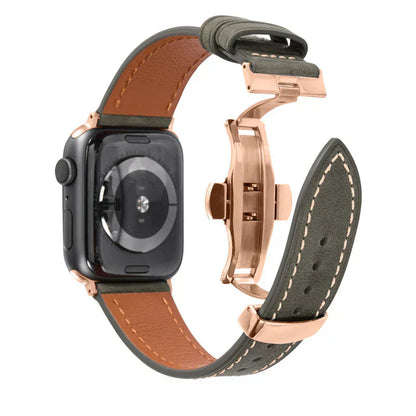 Premium Leather Strap for Apple Watch with Silver Buckle