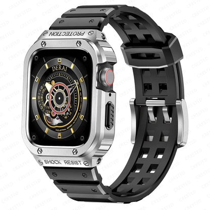 Durable Silicon Apple Watch Band With Metal Case