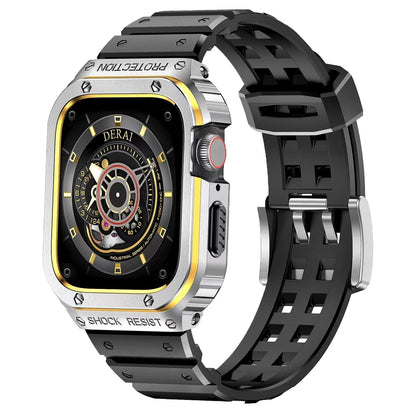 Durable Silicon Apple Watch Band With Metal Case