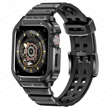 Durable Silicon Apple Watch Band With Metal Case