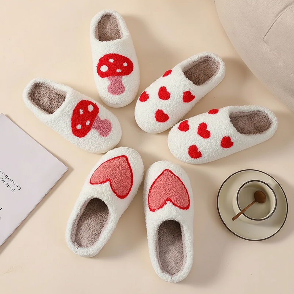 Comfy Women's Heart Pattern Soft House Slippers