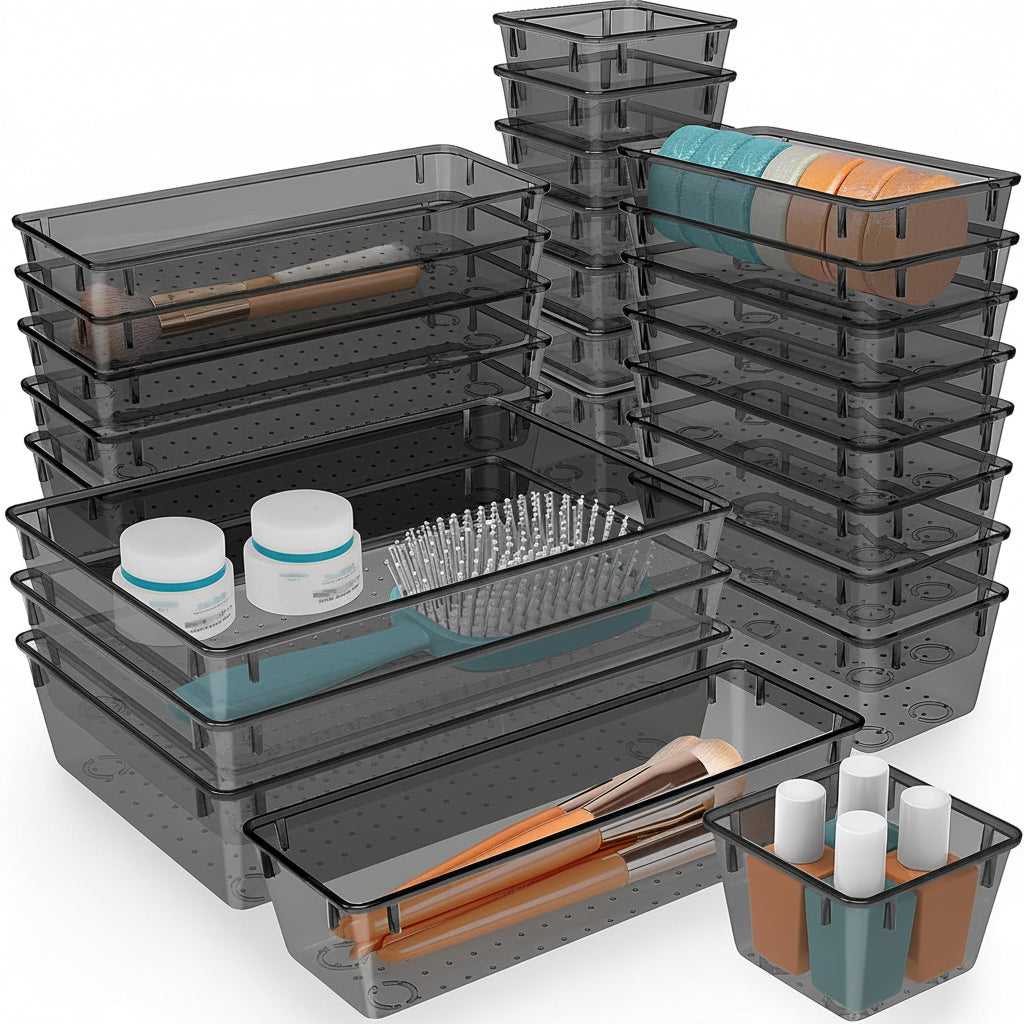 Compact Stackable Storage Tray Set for Home Office