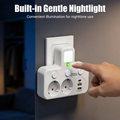 Compact USB Wall Outlet with Nightlight and Separate Switches