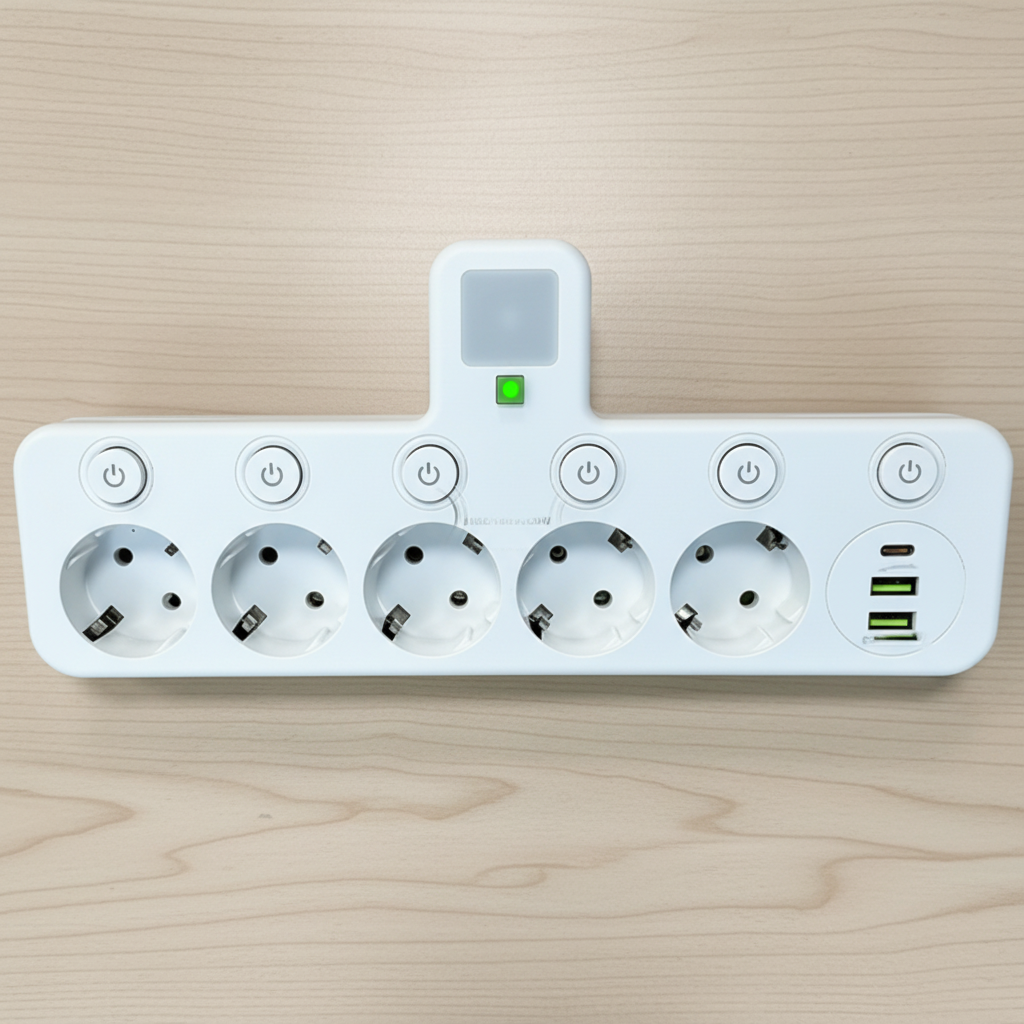 Compact USB Wall Outlet with Nightlight and Separate Switches
