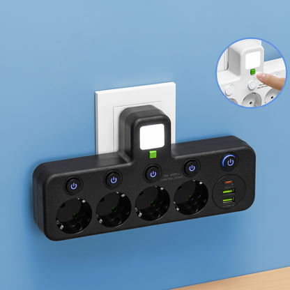 Compact USB Wall Outlet with Nightlight and Separate Switches