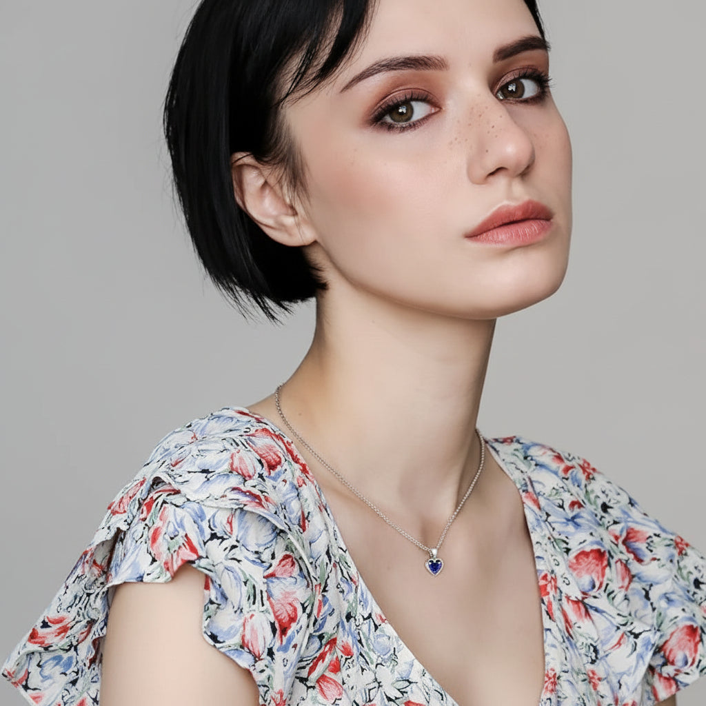 Beautiful Heart Shaped Blue Sapphire Necklace