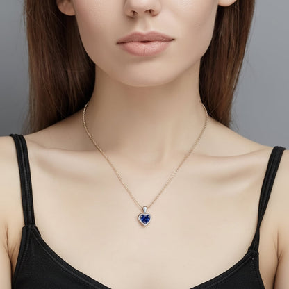 Beautiful Heart Shaped Blue Sapphire Necklace