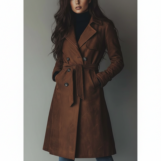 Classic Suede Trench Coat Waterproof Fall Jacket - Lusomart