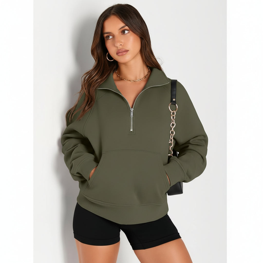 Soft Women's Fleece Pullover Half Zip Crop Top