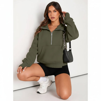 Soft Women's Fleece Pullover Half Zip Crop Top