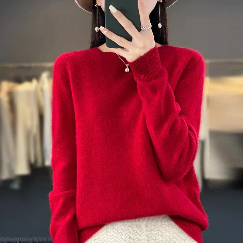 Premium Women's Pure Wool Crew Neck Sweater