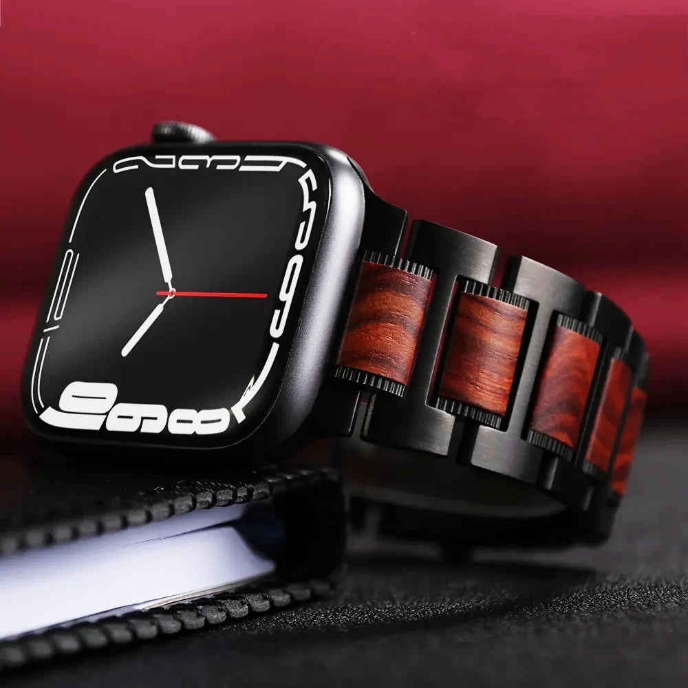 Leather Brown Watch Strap With Wood Accent - Lusomart