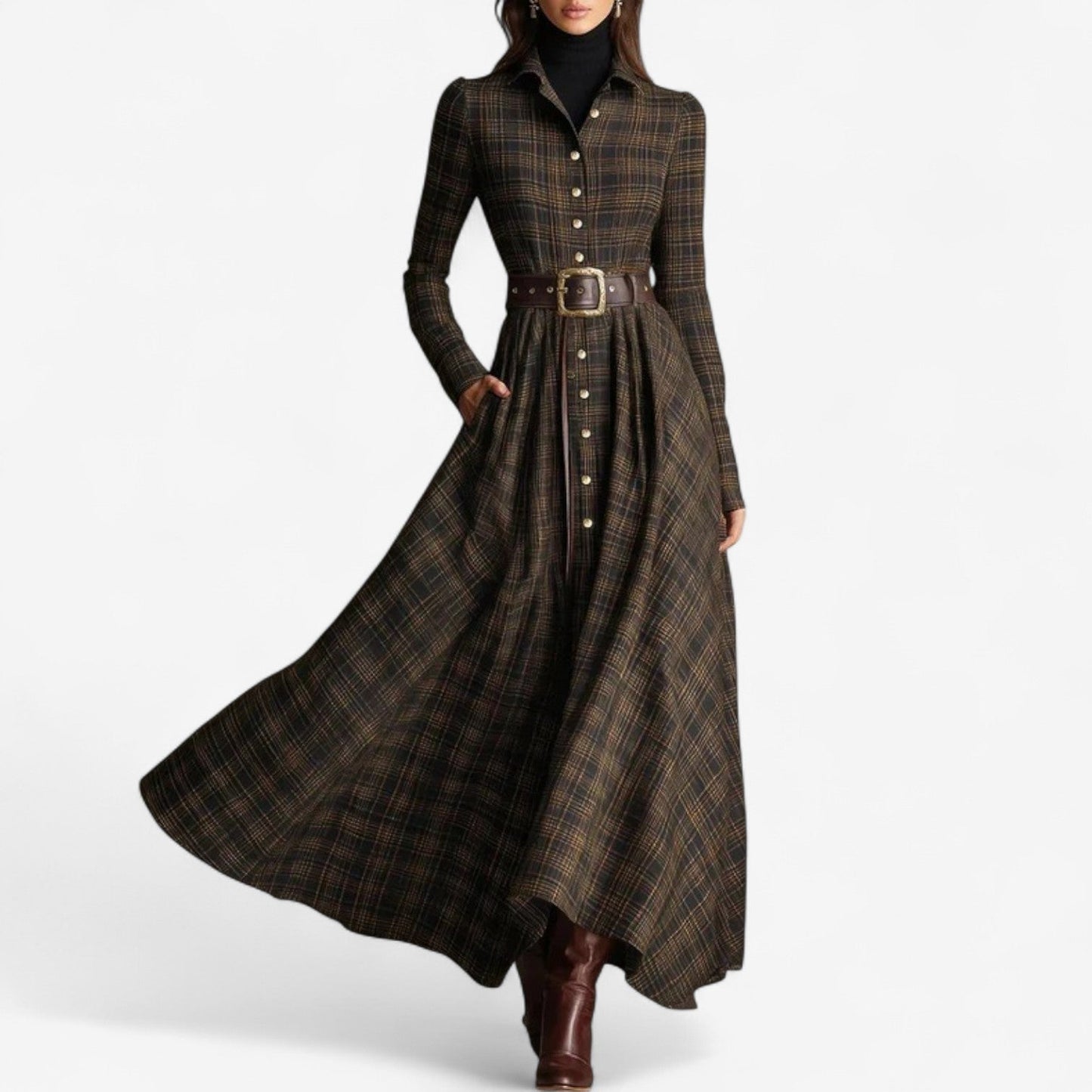 Classic Maxi Dress with Fitted Waist - Lusomart