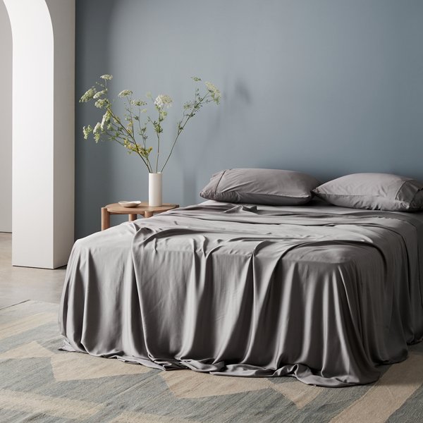 Soft Grey Breathable Bed Sheet Set With Germ Protection
