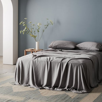 Soft Grey Breathable Bed Sheet Set With Germ Protection