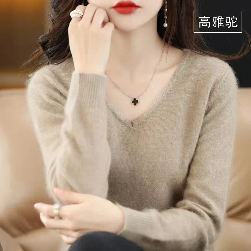 Luxurious Women's Cashmere V Neck Slim Fit Sweater