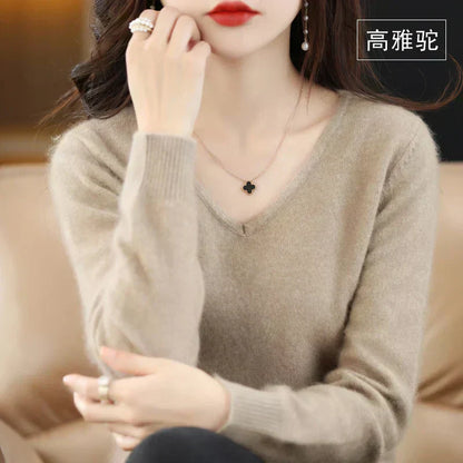 Luxurious Women's Cashmere V Neck Slim Fit Sweater