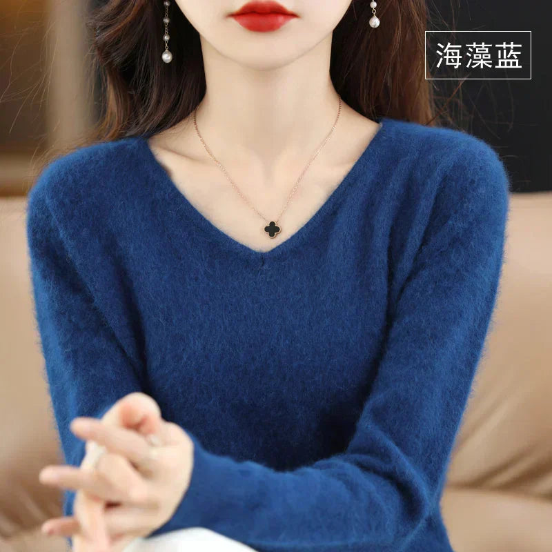 Luxurious Women's Cashmere V Neck Slim Fit Sweater