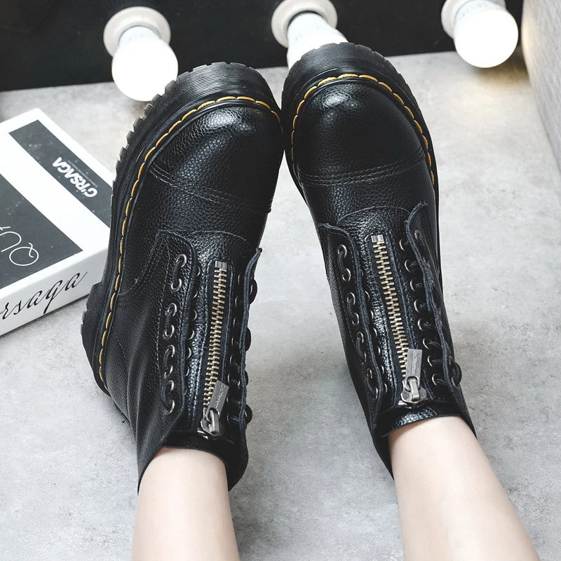 Authentic Leather Platform Boots with Zipper for Edgy Style