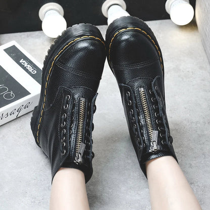 Authentic Leather Platform Boots with Zipper for Edgy Style