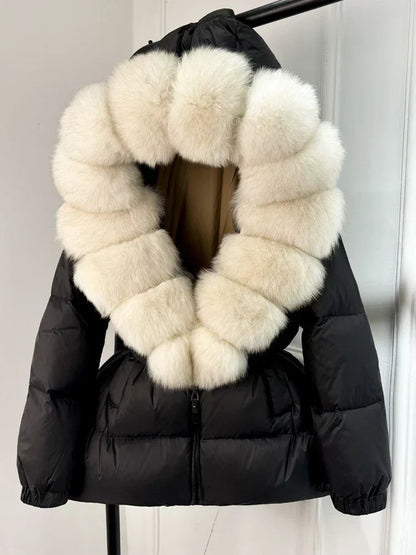 Warm Women's Parka Jacket with Genuine Fur Hood - Lusomart