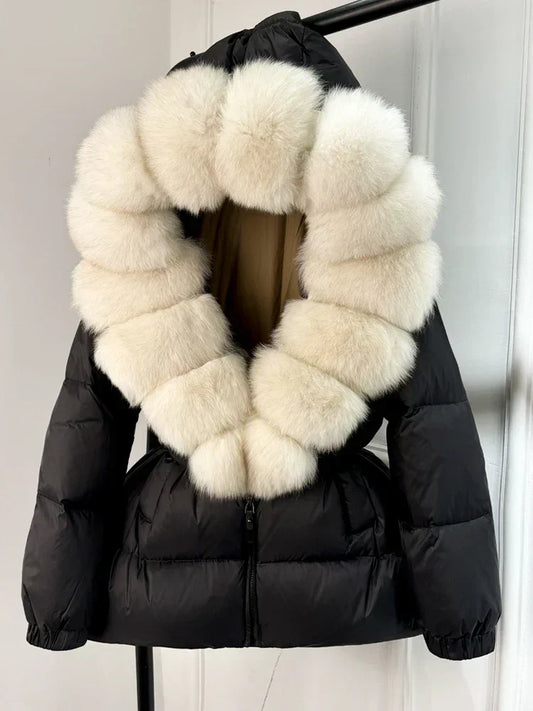 Warm Women's Parka Jacket with Genuine Fur Hood - Lusomart