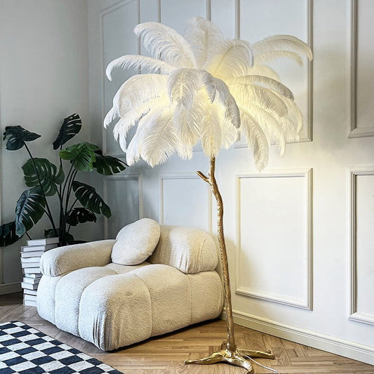 Tall Adjustable Feather LED Floor Lamp with Warm Light - Lusomart