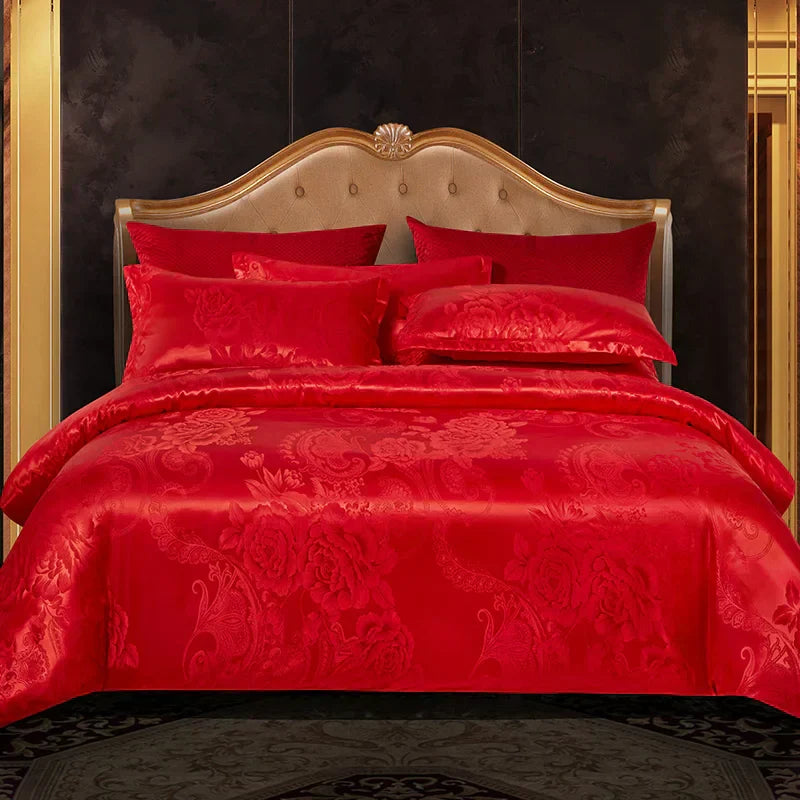 Luxury Gold Blue Satin Duvet Cover Set King Size